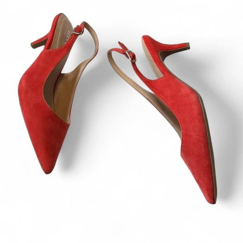 Alfani StepNFlex Red Suede Pointed Toe Slingback Kitten Heels, Women's Size 8.5